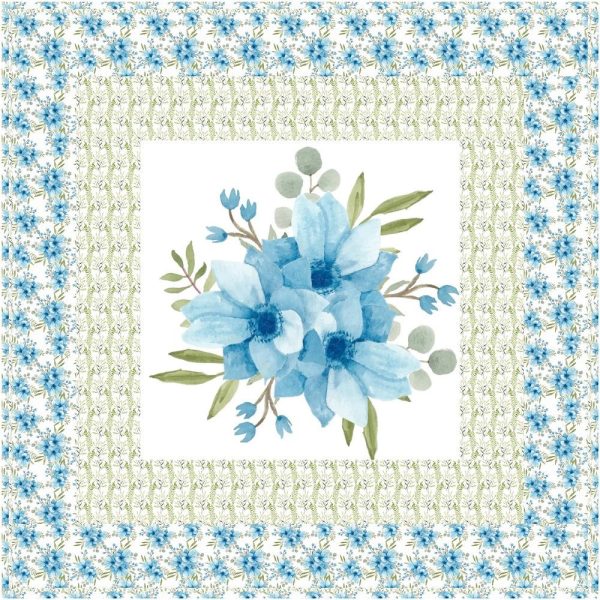 Watercolor Blue Floral Bouquet Wall Hanging Lap Quilt Kit - 42  x 42  Cheap