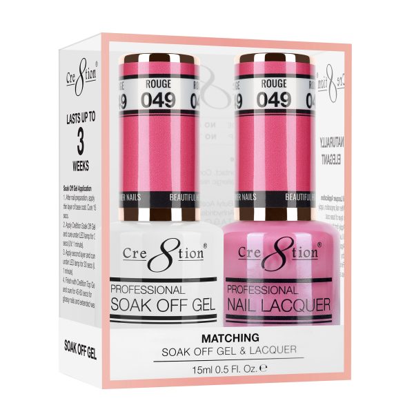 Cre8tion Soak Off Gel Matching Pair 0.5oz 049 ROUGE Hot on Sale