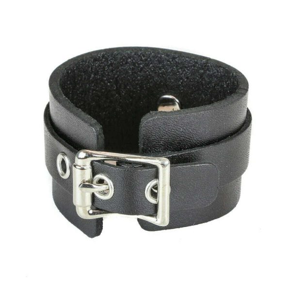 Hair Metal Black Leather Cuff Bracelet Online Sale - Image 2